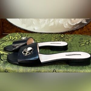 Kate Spade Ferry Calf Leather Black Slide Sandals Gold ♠️ Logo Detail (8)‼️NIB‼️